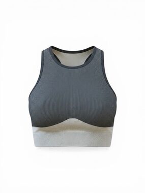 Seamless High-Neck Sports Bra in Charcoal Gray tonal stripe